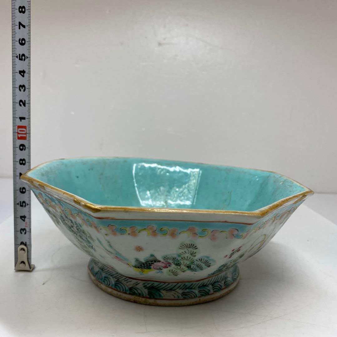 中国清時代　大清同治年製　粉彩八角鉢　東さ7-0629☆2F