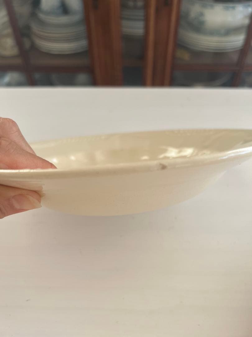 フランスアンティーク　麦の穂のレリーフ　アイボリーのスーププレート2枚セット