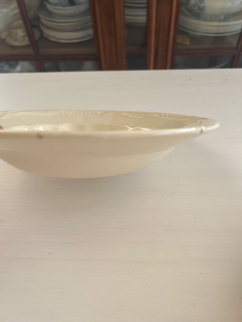 フランスアンティーク　麦の穂のレリーフ　アイボリーのスーププレート2枚セット