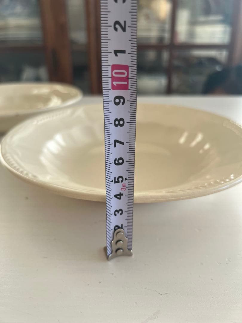 フランスアンティーク　麦の穂のレリーフ　アイボリーのスーププレート2枚セット