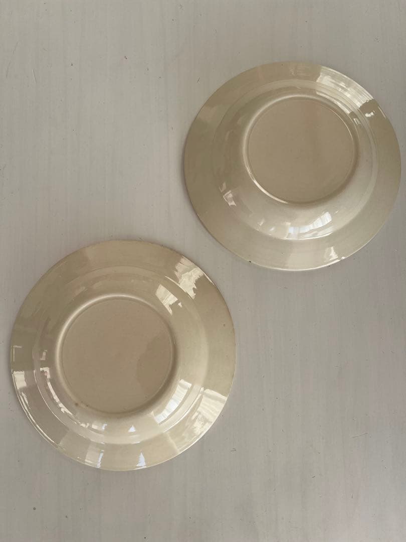 フランスアンティーク　麦の穂のレリーフ　アイボリーのスーププレート2枚セット