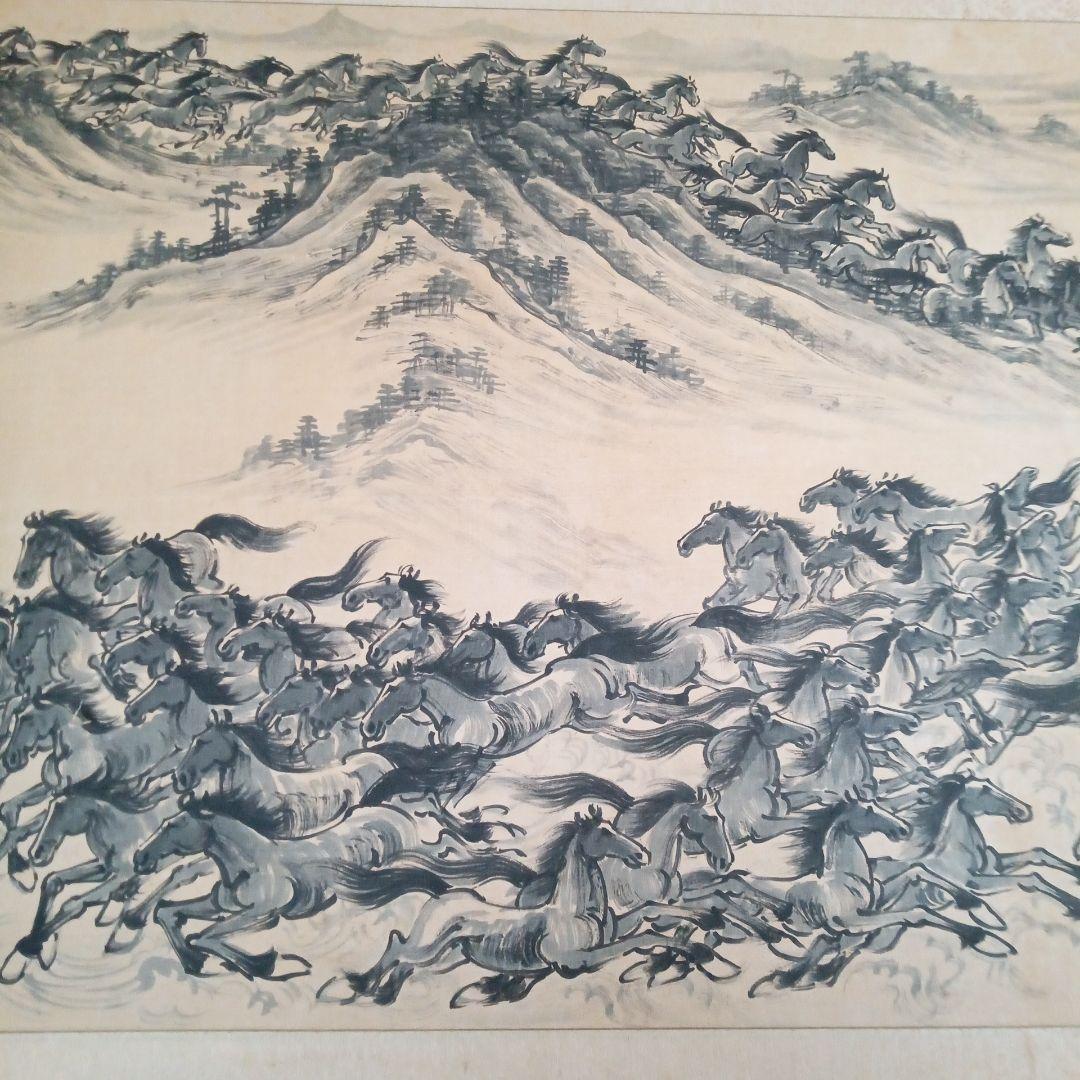 萬馬奔騰 　馬絵　肉筆絹本水墨画　民国　韓宗湘