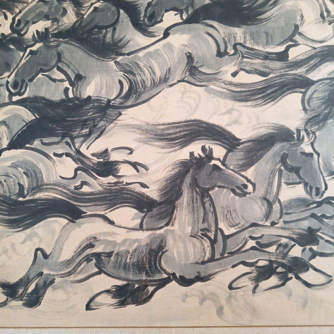 萬馬奔騰 　馬絵　肉筆絹本水墨画　民国　韓宗湘