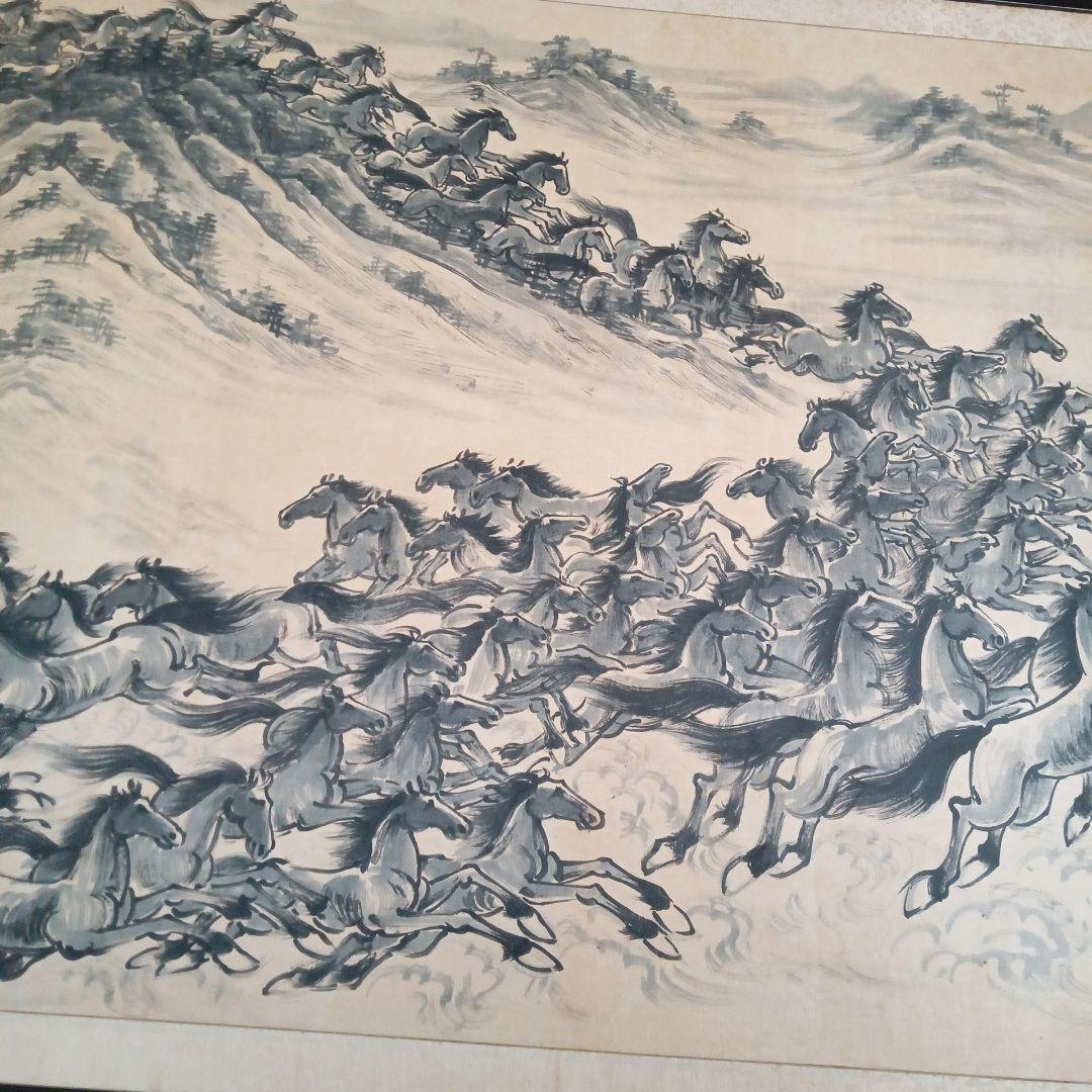 萬馬奔騰 　馬絵　肉筆絹本水墨画　民国　韓宗湘