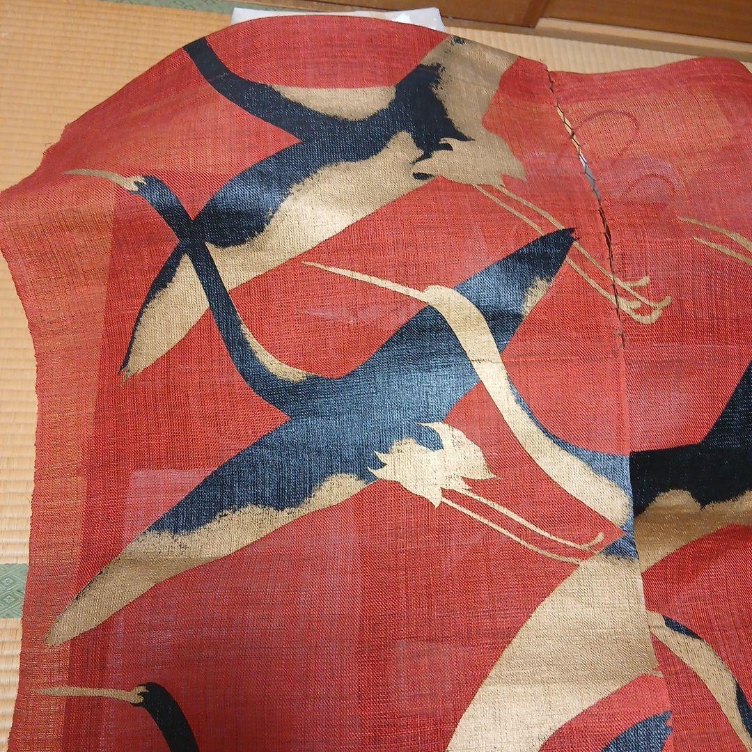 プロフ必読　万葉舎麻のれん 漆染めのれん 鶴 朱赤 サイズ:88×150cm