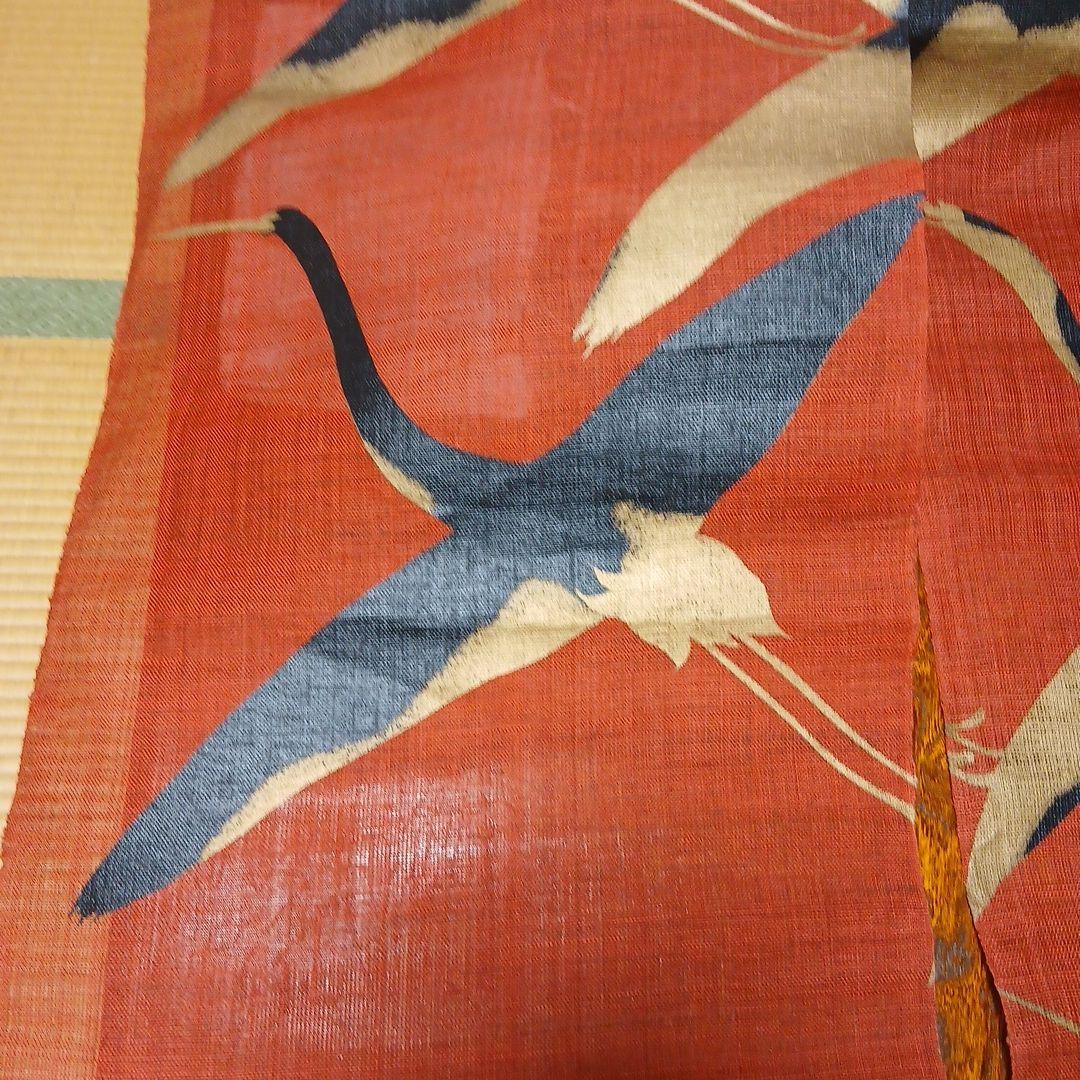 プロフ必読　万葉舎麻のれん 漆染めのれん 鶴 朱赤 サイズ:88×150cm