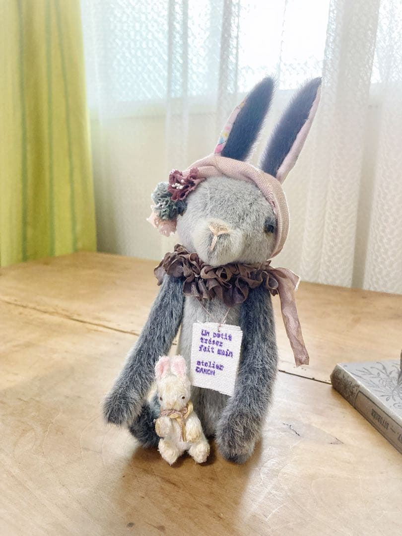 ☆CANON☆うさぎのぬいぐるみ ハンドメイド グレー アンティーク風