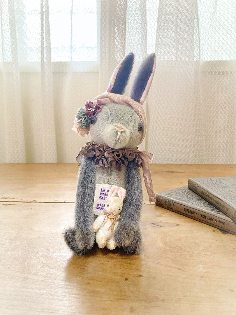 ☆CANON☆うさぎのぬいぐるみ ハンドメイド グレー アンティーク風