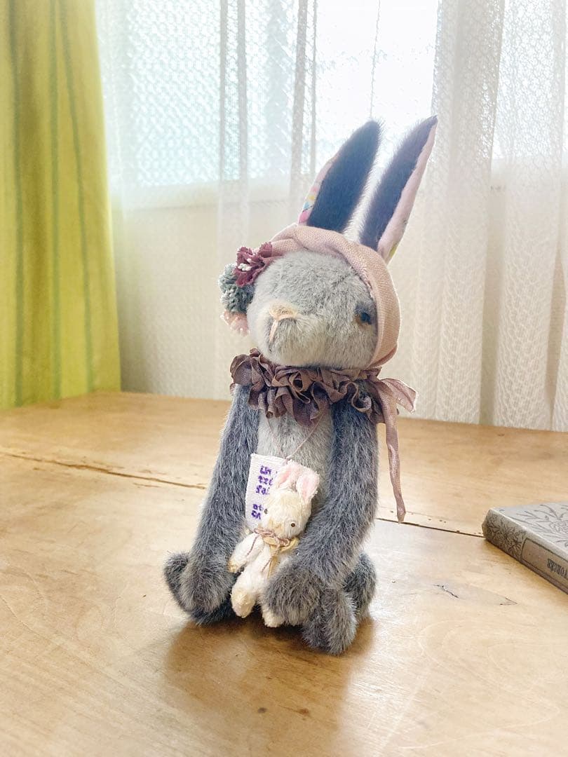 ☆CANON☆うさぎのぬいぐるみ ハンドメイド グレー アンティーク風