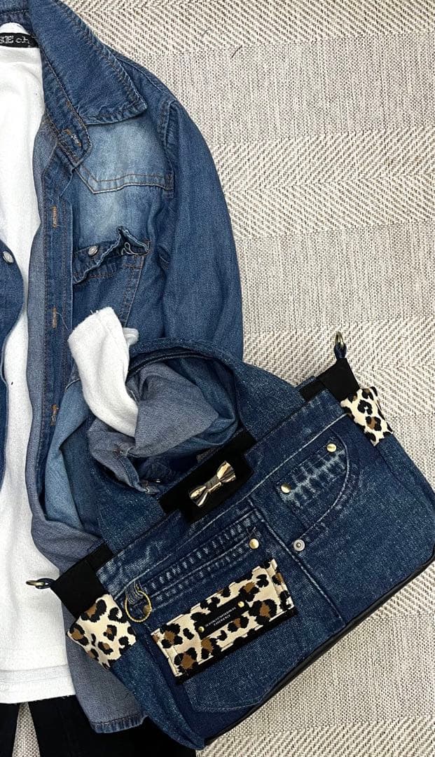 デニムリメイクバッグ（M）No.772☆ハンドバック　ショルダーバッグにも！