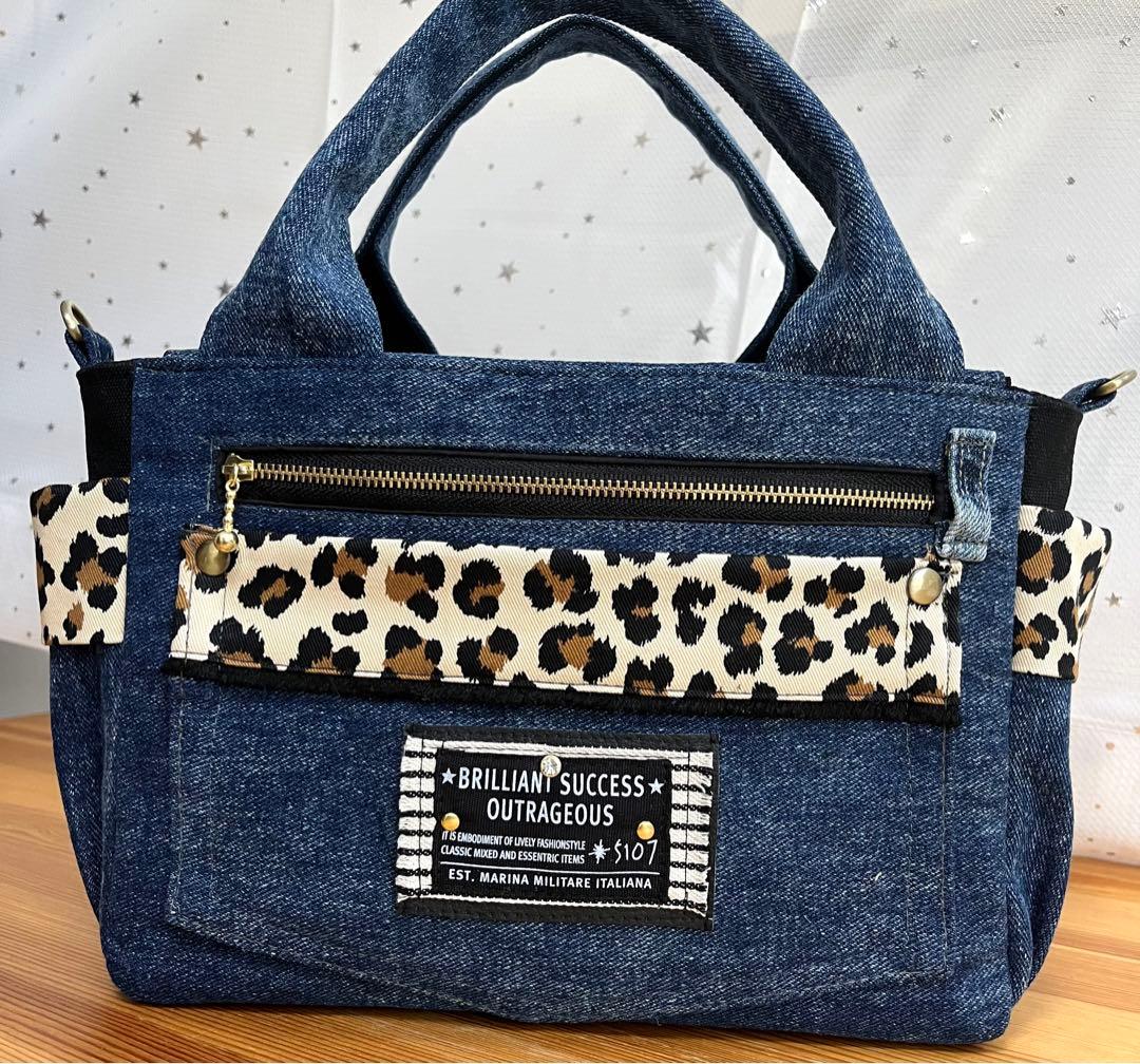 デニムリメイクバッグ（M）No.772☆ハンドバック　ショルダーバッグにも！