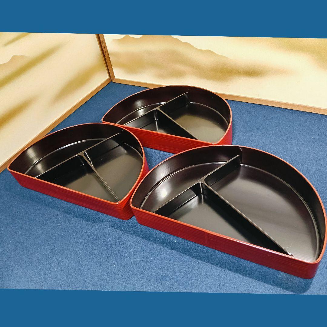 AK13 輪島塗 半月弁当 へぎ目 刷毛目弁当 三客 懐石会席弁当