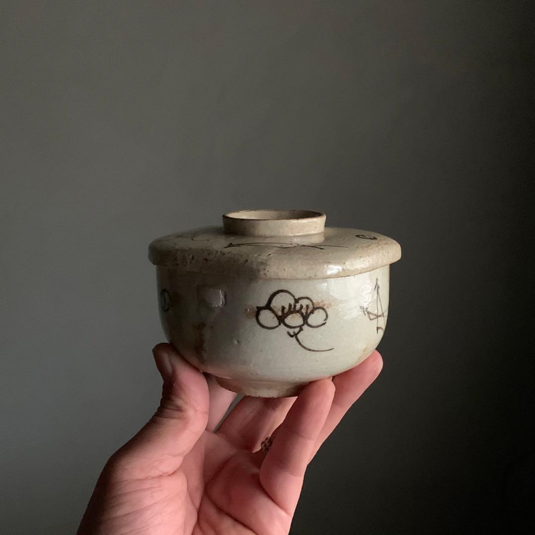 絵瀬戸 四方形 茶碗 蓋物 18〜19世紀 向付 古美術 古道具 アンティーク