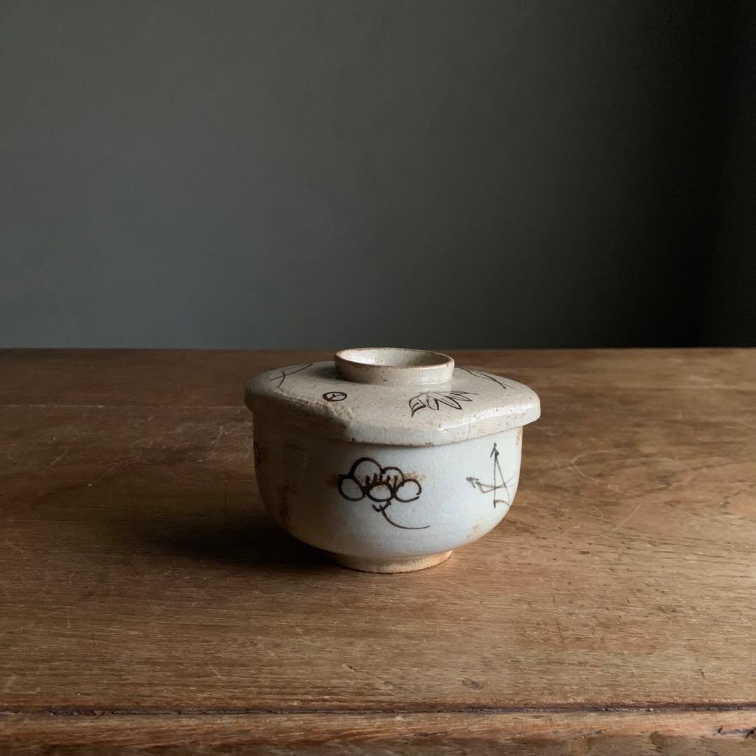 絵瀬戸 四方形 茶碗 蓋物 18〜19世紀 向付 古美術 古道具 アンティーク