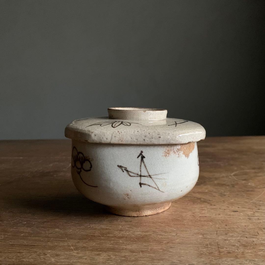 絵瀬戸 四方形 茶碗 蓋物 18〜19世紀 向付 古美術 古道具 アンティーク