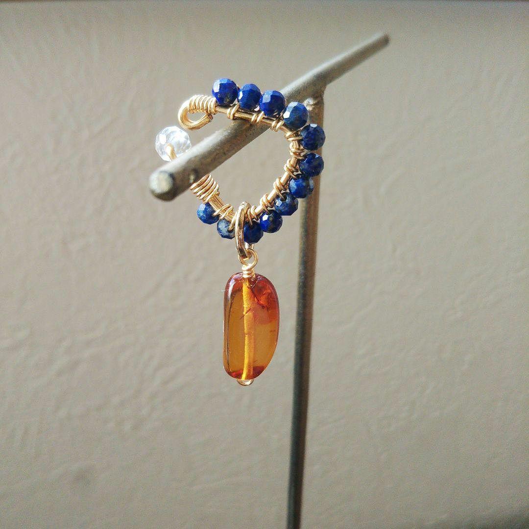【サービス品】ラピスラズリ&琥珀 イヤーカフ