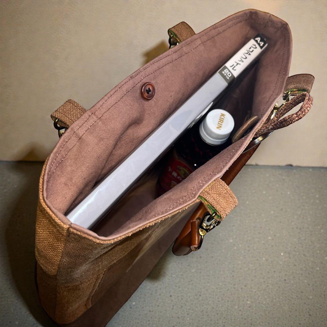 【A4収納】酒袋と和更紗のパッチワーク鞄64\"本革持ち手で丈夫な和モダントート