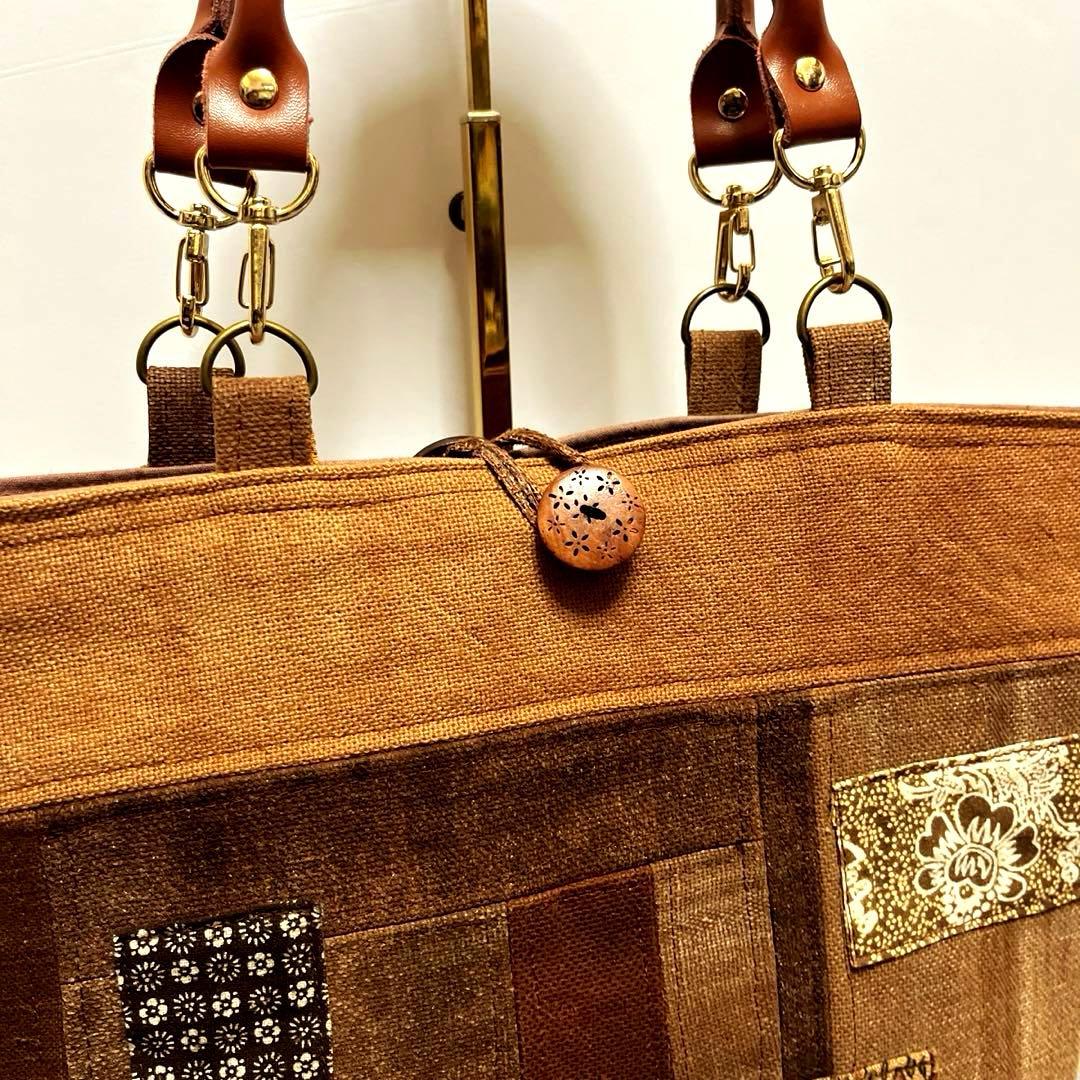 【A4収納】酒袋と和更紗のパッチワーク鞄64\"本革持ち手で丈夫な和モダントート