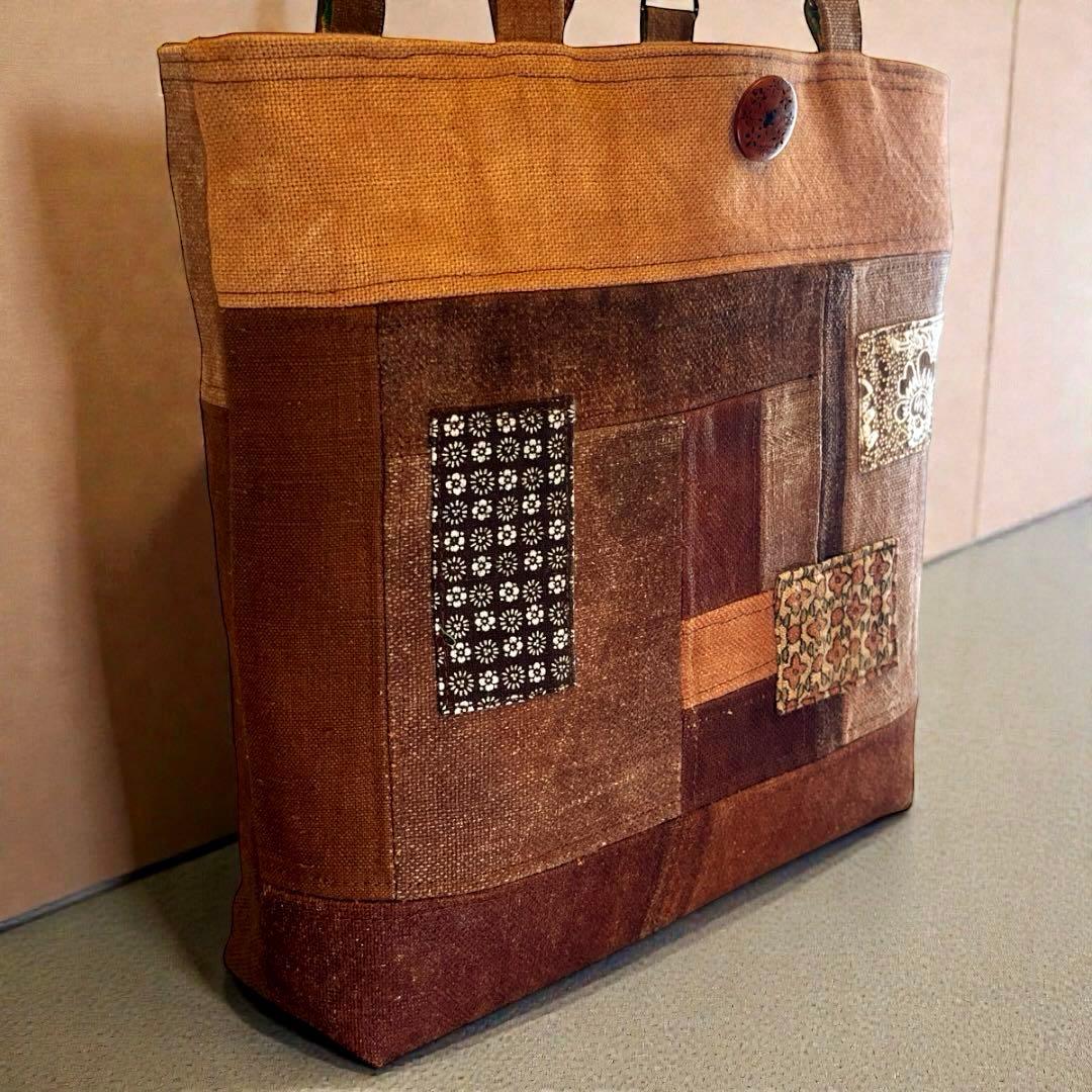 【A4収納】酒袋と和更紗のパッチワーク鞄64\"本革持ち手で丈夫な和モダントート