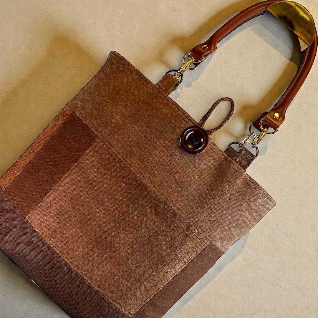 【A4収納】酒袋と和更紗のパッチワーク鞄64\"本革持ち手で丈夫な和モダントート