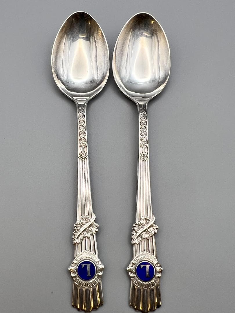 【海】純銀　刻印　スプーン　2点セット　重量約28g　銀食器 銀細工