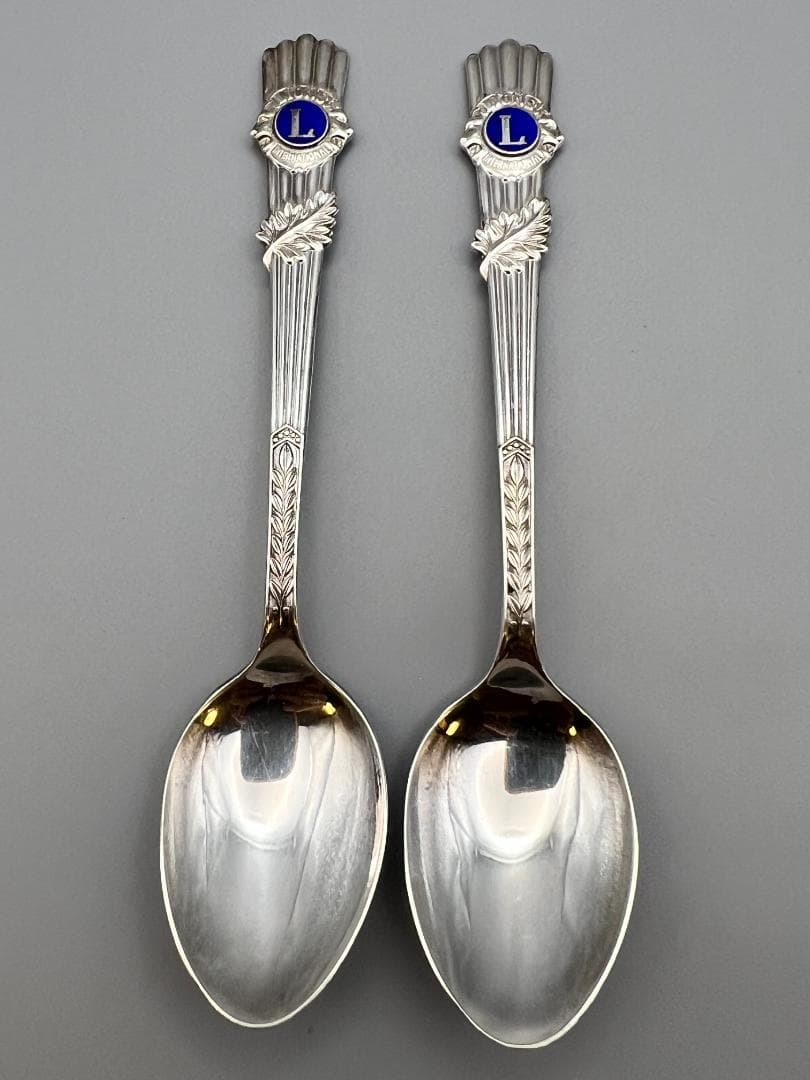 【海】純銀　刻印　スプーン　2点セット　重量約28g　銀食器 銀細工