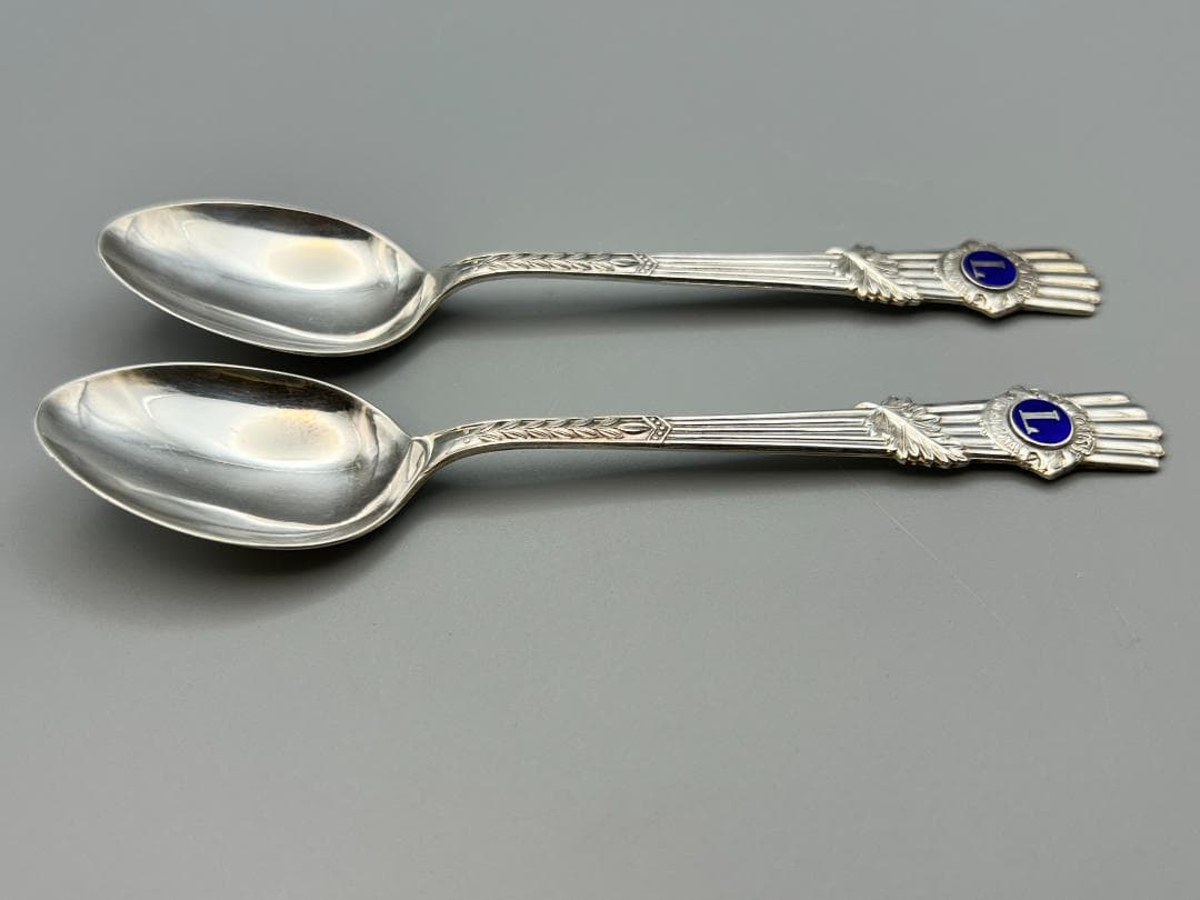 【海】純銀　刻印　スプーン　2点セット　重量約28g　銀食器 銀細工