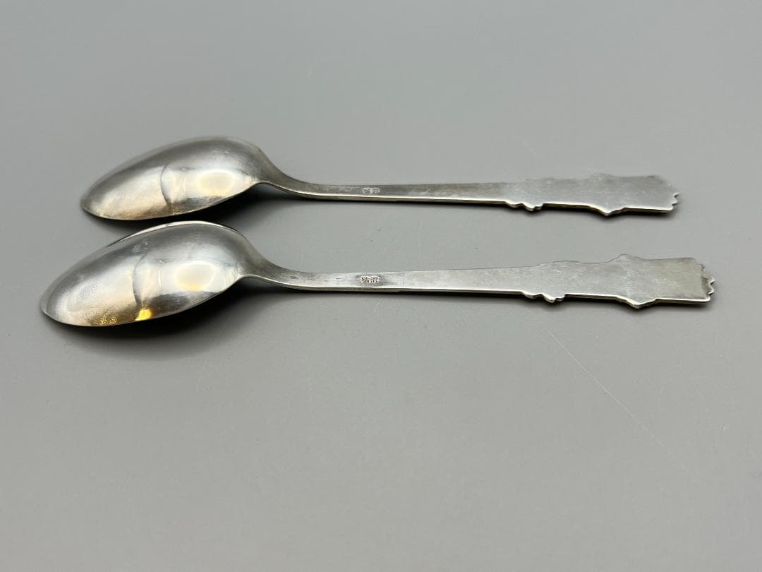 【海】純銀　刻印　スプーン　2点セット　重量約28g　銀食器 銀細工