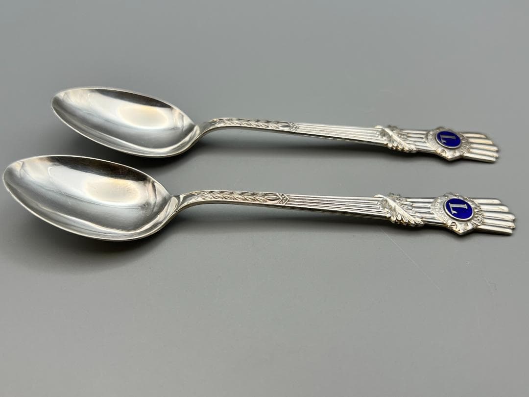 【海】純銀　刻印　スプーン　2点セット　重量約28g　銀食器 銀細工