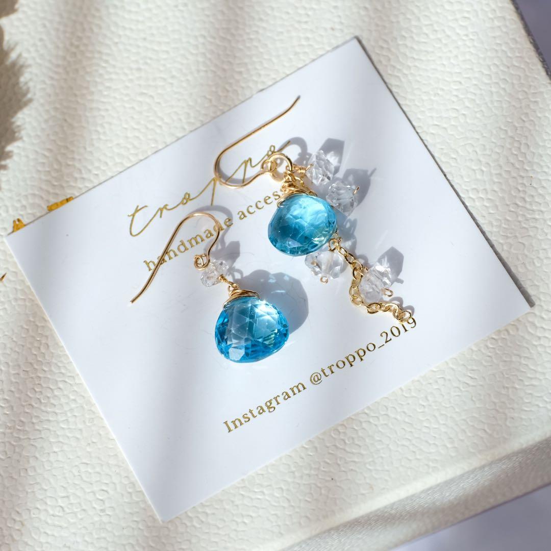 14kgfスイスブルートパーズピアス/イヤリング