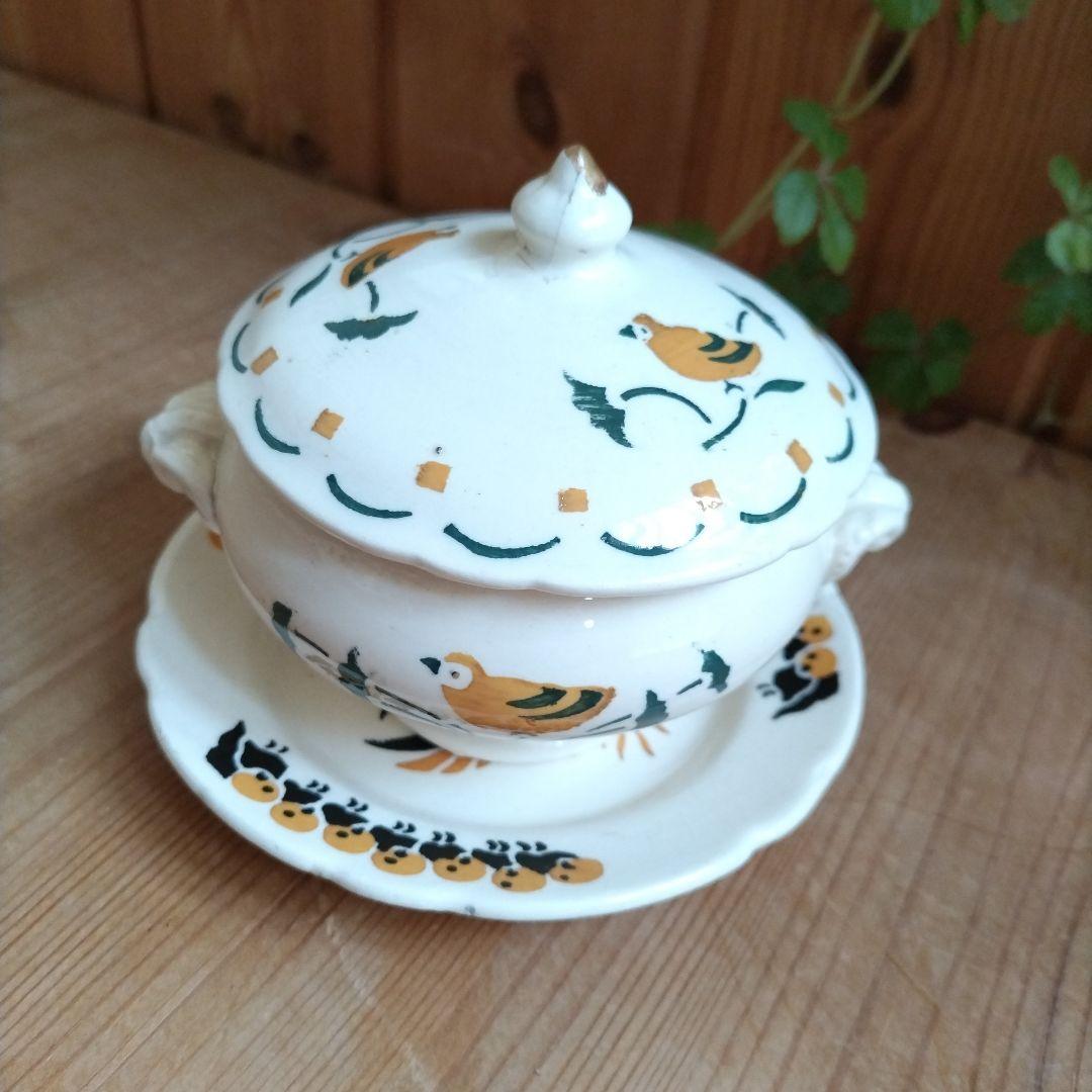 フランスアンティーク　ディネット　小鳥のスーピエール＆プレート