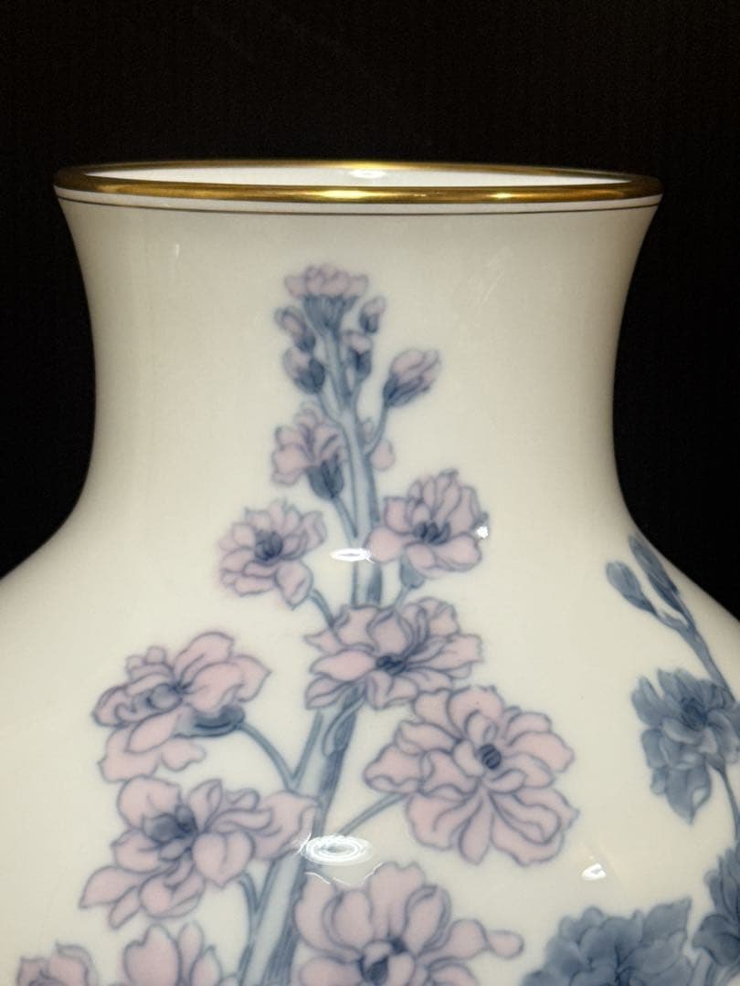 大型 大倉陶園 OKURA 彩色花図 花瓶