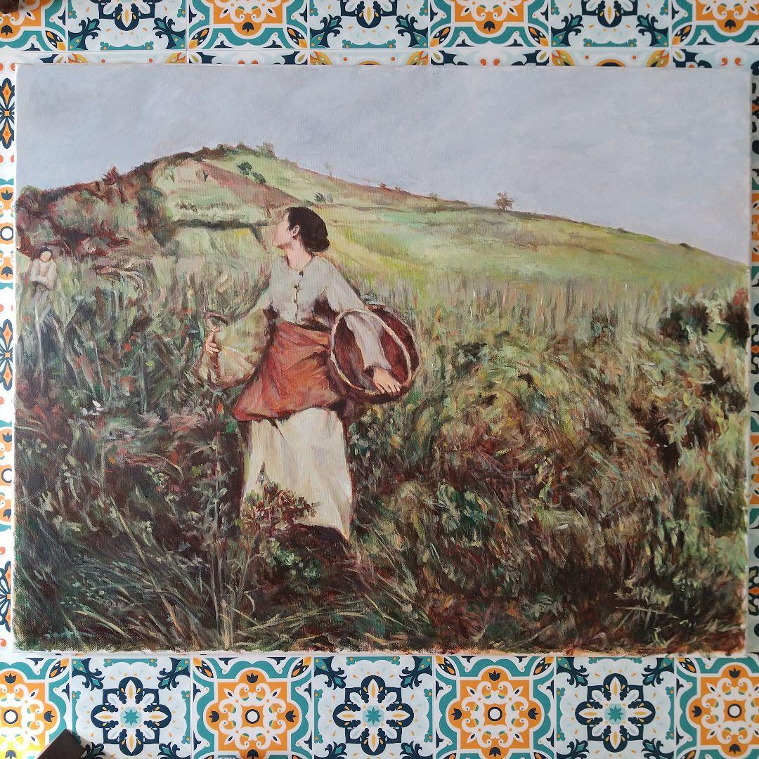 ルパージュ ブドウの収穫 油彩画 模写 30号