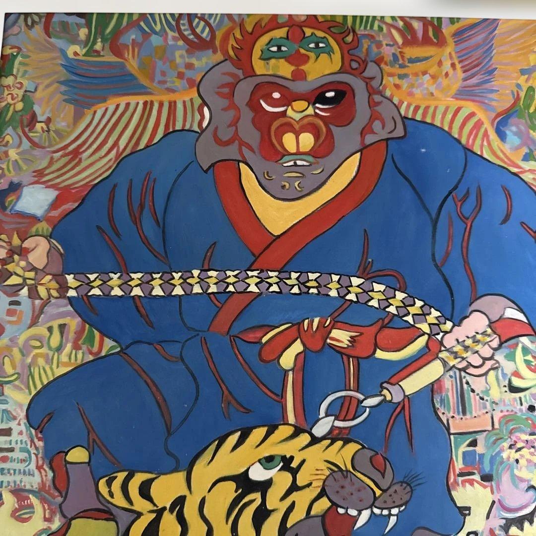 ジミー大西　虎　2003年3月　手描き　表裏サイン入り　額付き