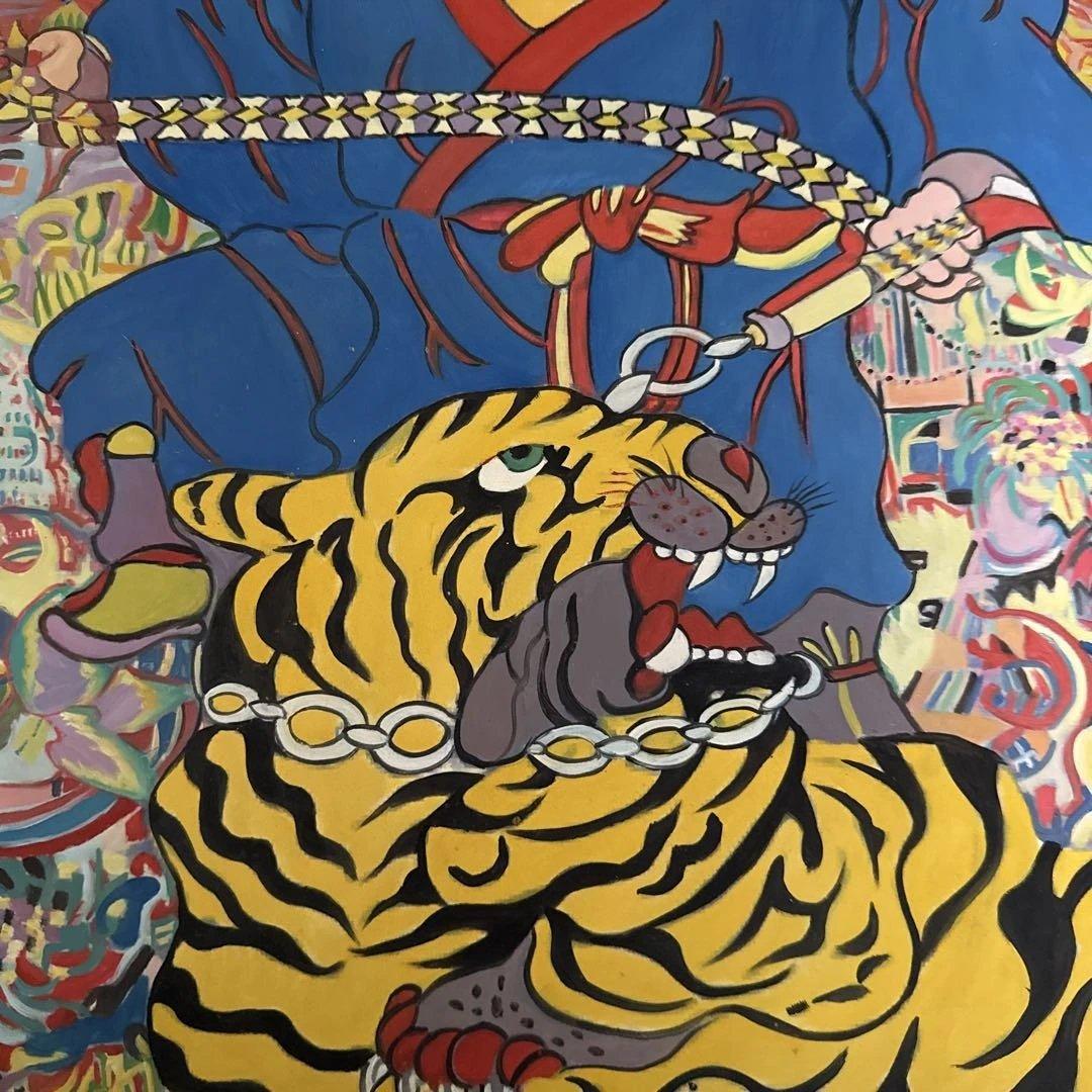 ジミー大西　虎　2003年3月　手描き　表裏サイン入り　額付き