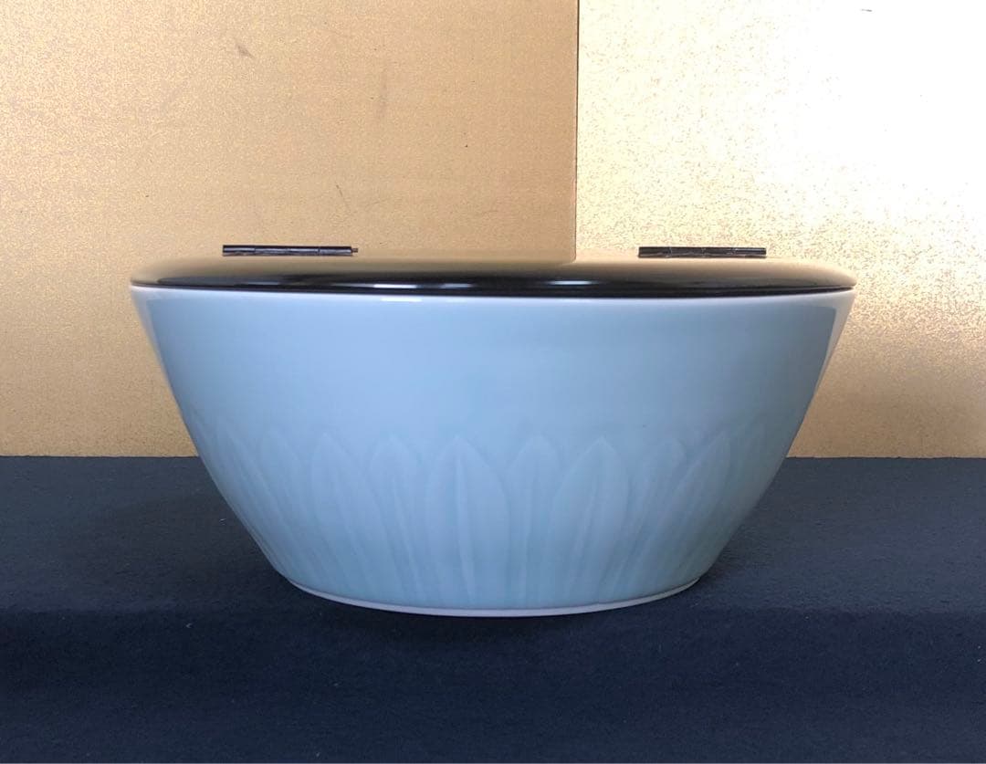 《R》茶道具 青白磁 平水指 塗蓋付 林耕造 共布 共箱 260221け5