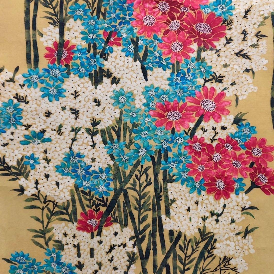 四尺 掛け軸 郎世寧 花卉図 中国画 花鳥画 宣紙 証明書付き 表装済み