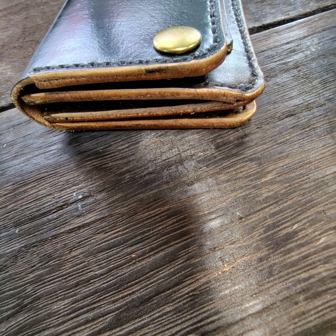 ミドルサイズ トラッカーウォレット 黒×アンバー 手染め