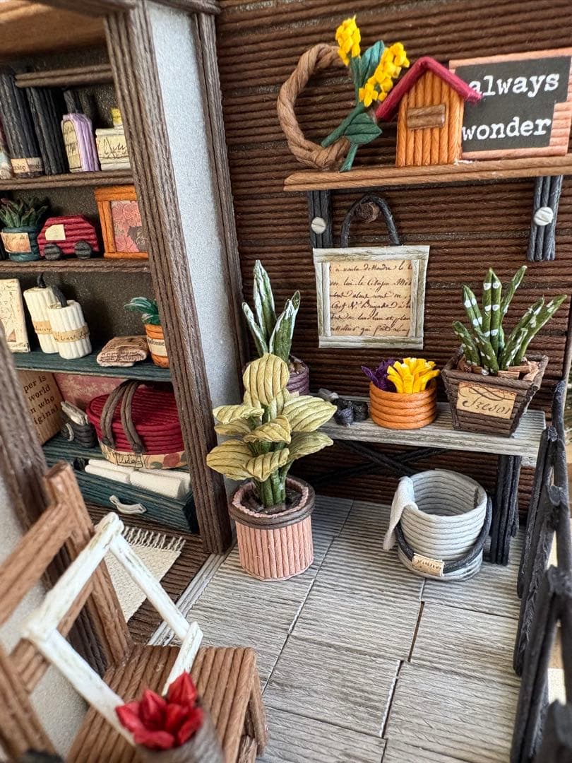 エコクラフト　紙バンド　ミニチュアベッドルーム（ライトアップ）