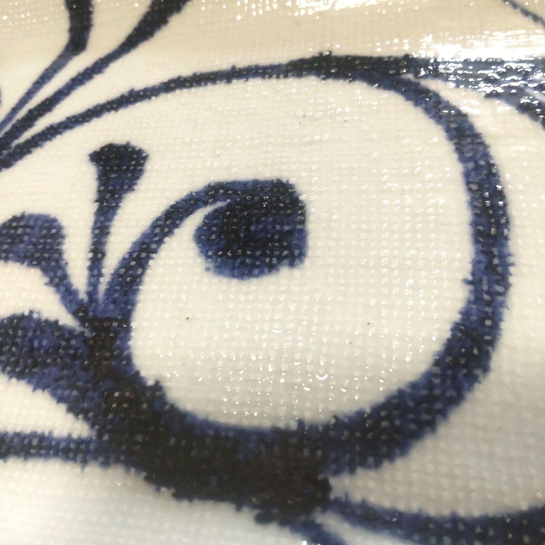 美品 砥部焼 梅山窯 布目皿 平皿 角皿 一つ唐草 角皿 藍染付 2セット