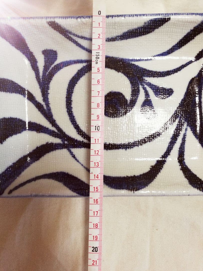 美品 砥部焼 梅山窯 布目皿 平皿 角皿 一つ唐草 角皿 藍染付 2セット