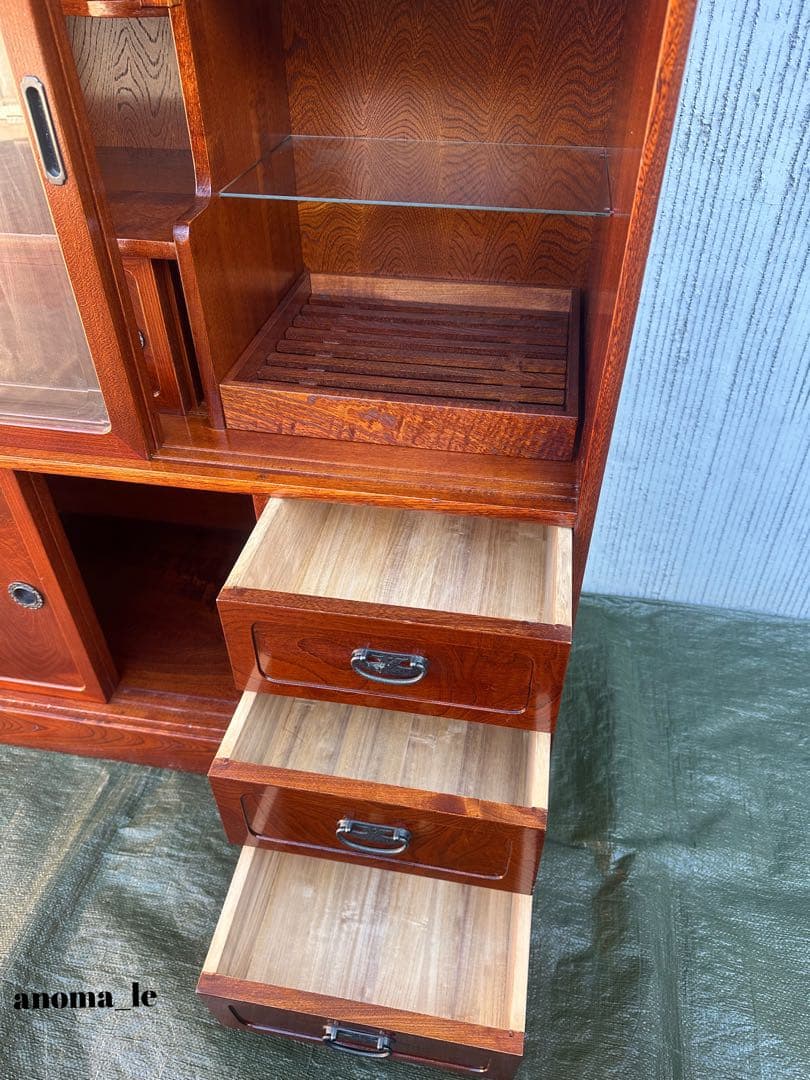 5009【茶箪笥】国産　水屋箪笥　違い棚　収納棚　引戸　和家具　ジャパンヴィンテ