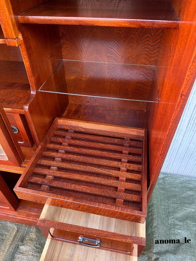 5009【茶箪笥】国産　水屋箪笥　違い棚　収納棚　引戸　和家具　ジャパンヴィンテ