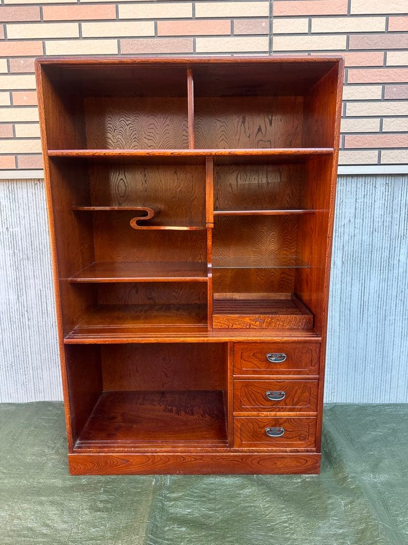 5009【茶箪笥】国産　水屋箪笥　違い棚　収納棚　引戸　和家具　ジャパンヴィンテ