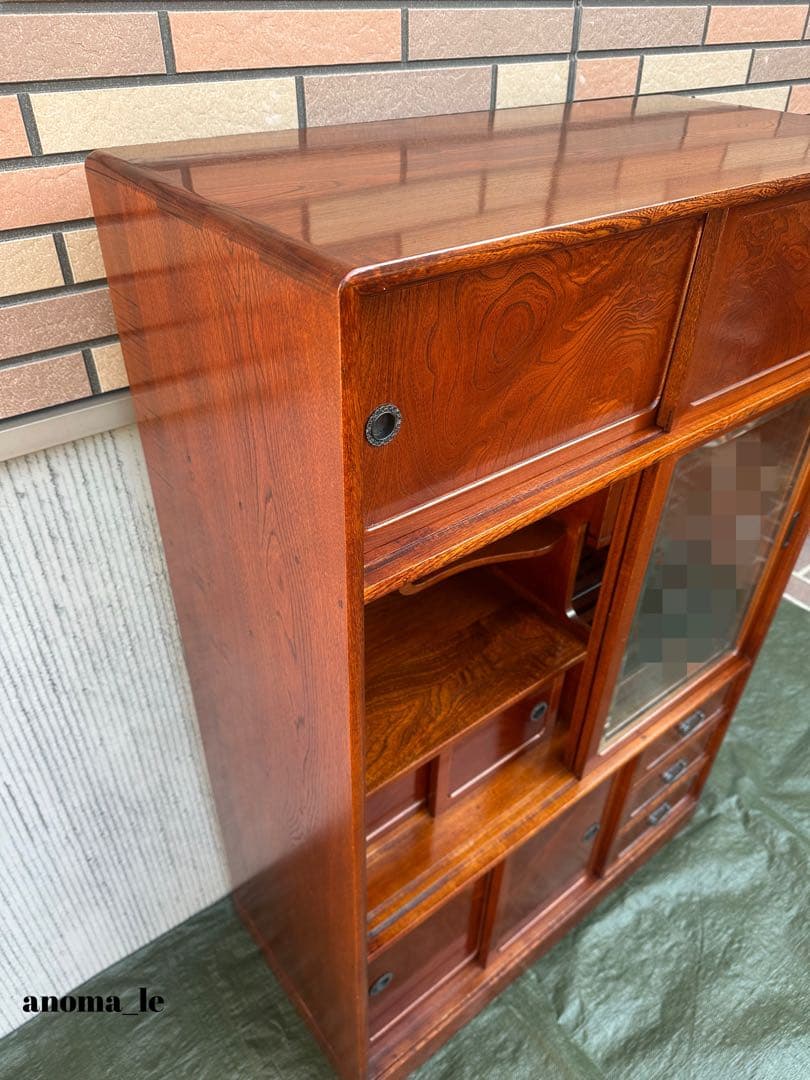 5009【茶箪笥】国産　水屋箪笥　違い棚　収納棚　引戸　和家具　ジャパンヴィンテ