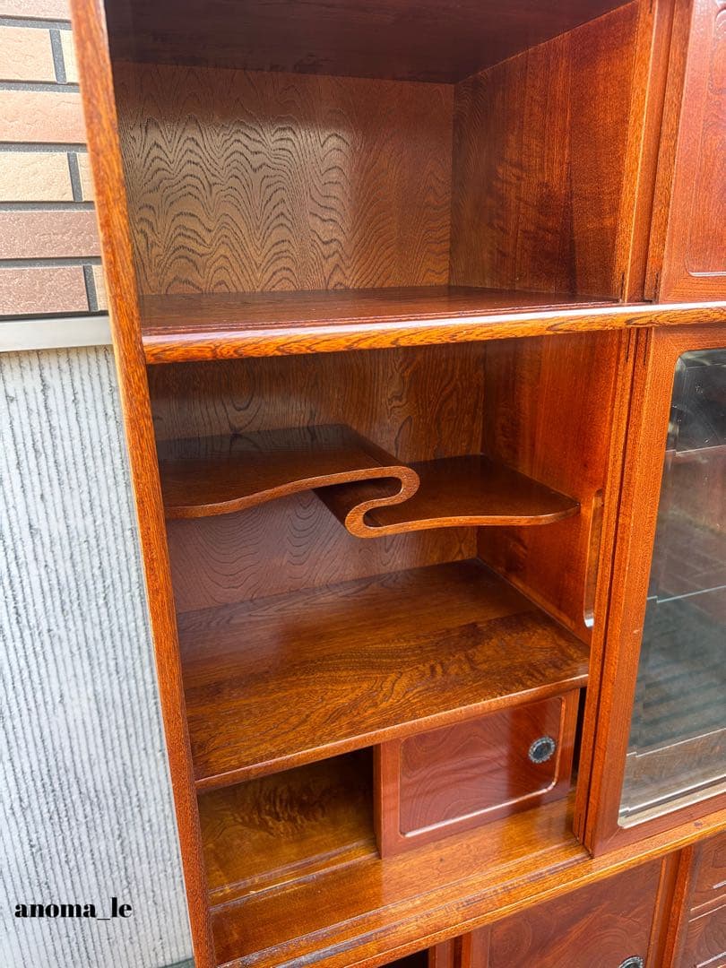 5009【茶箪笥】国産　水屋箪笥　違い棚　収納棚　引戸　和家具　ジャパンヴィンテ