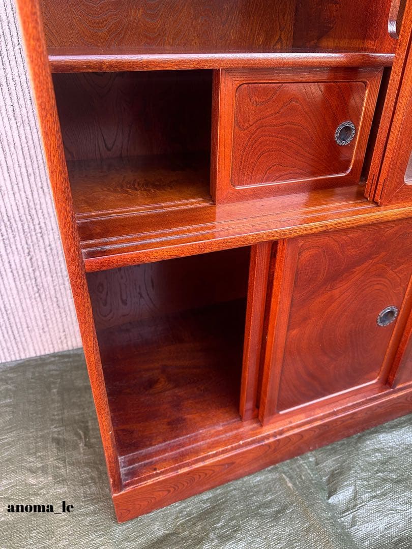 5009【茶箪笥】国産　水屋箪笥　違い棚　収納棚　引戸　和家具　ジャパンヴィンテ