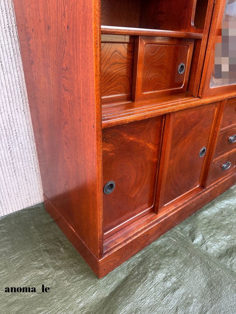 5009【茶箪笥】国産　水屋箪笥　違い棚　収納棚　引戸　和家具　ジャパンヴィンテ