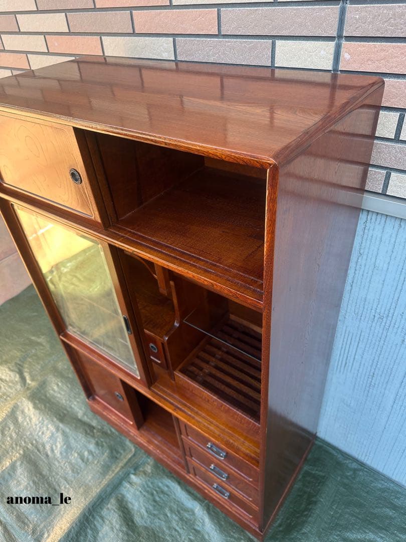 5009【茶箪笥】国産　水屋箪笥　違い棚　収納棚　引戸　和家具　ジャパンヴィンテ