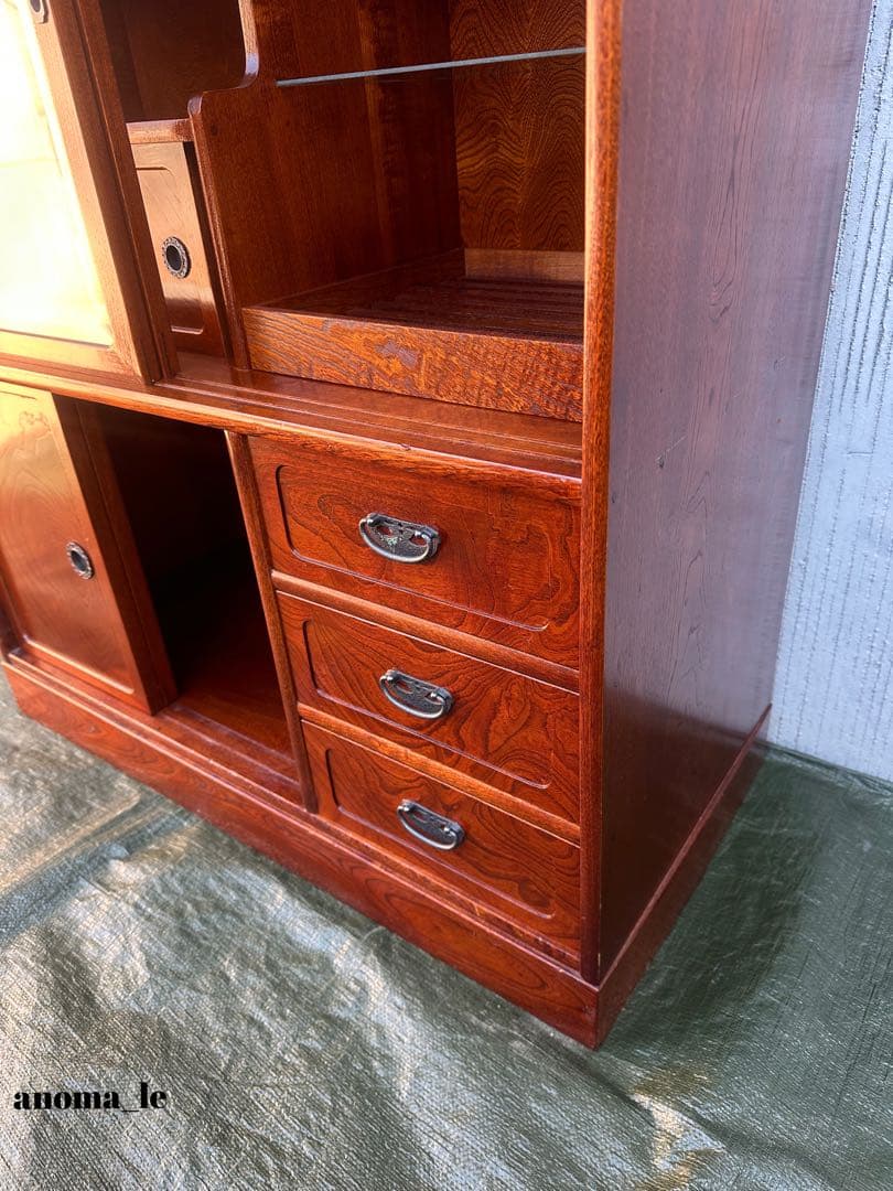 5009【茶箪笥】国産　水屋箪笥　違い棚　収納棚　引戸　和家具　ジャパンヴィンテ